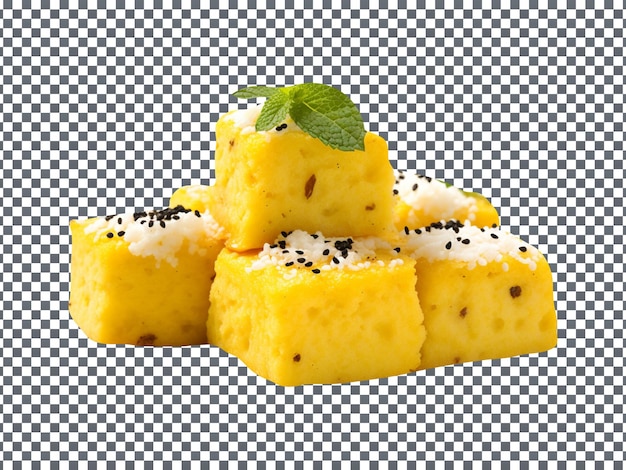 Stack of tasty Indian dhokla dish isolated on transparent background