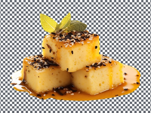 Stack of tasty Indian dhokla dish isolated on transparent background