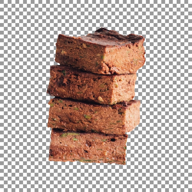 Stack of three brownies isolated on transparent background