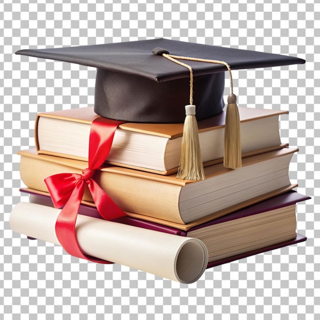 PSD stacked books a graduation cap and a diploma for education day