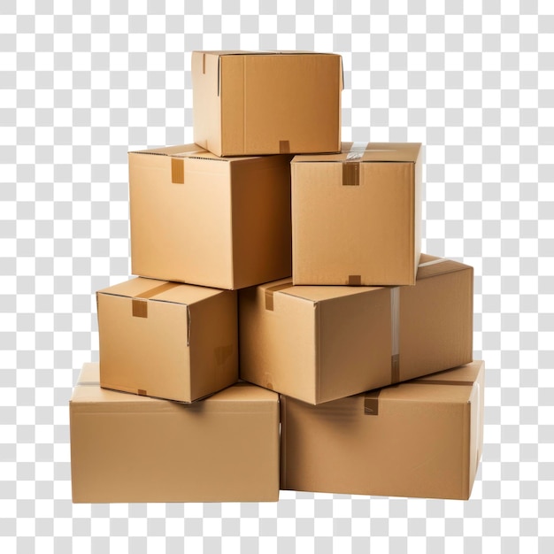 Stacked cardboard boxes on transparent background