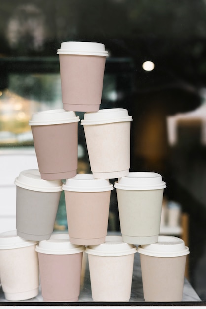 PSD stacked paper coffee cups mockup