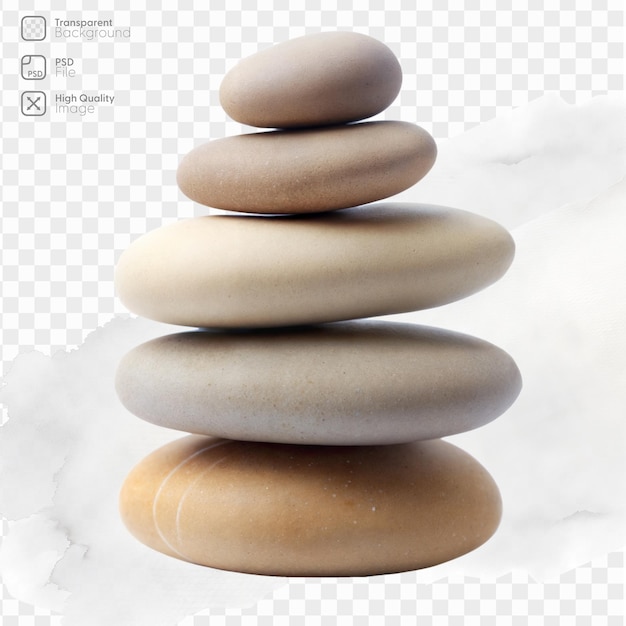 PSD stacked smooth stones representing balance on transparent background