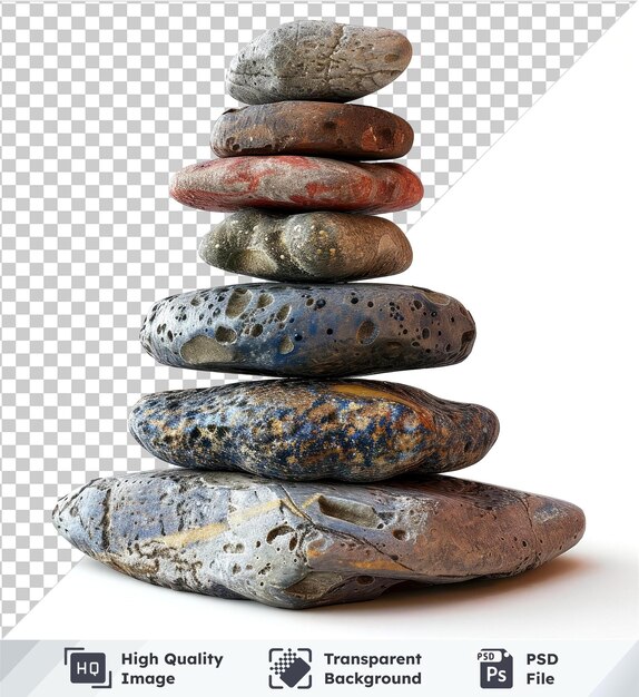 PSD stacked stones for zen garden on transparent background psd