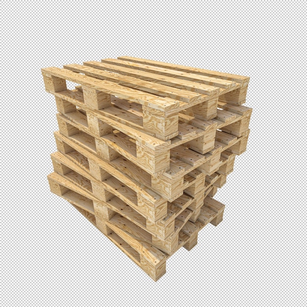 PSD stacked wooden pallets stacked on a white background