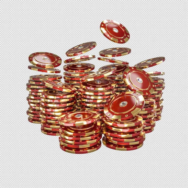 PSD stacks of gold casino chips on transparent background