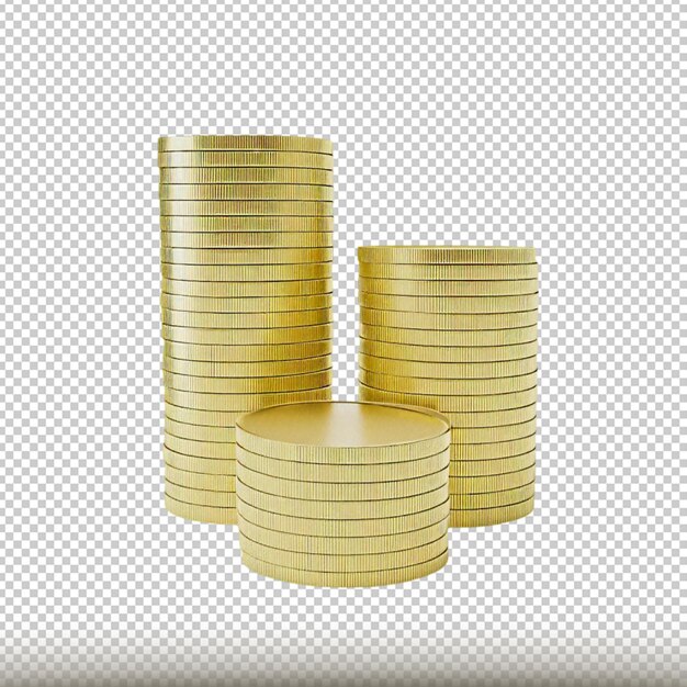 PSD stacks golden coins isolated on transparent background