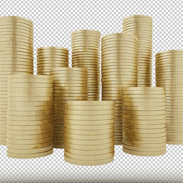 stacks golden coins isolated on transparent background