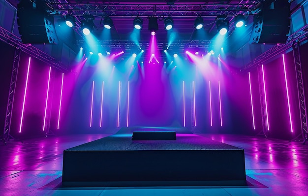 a stage with lights on it and a stage with a stage for a stage