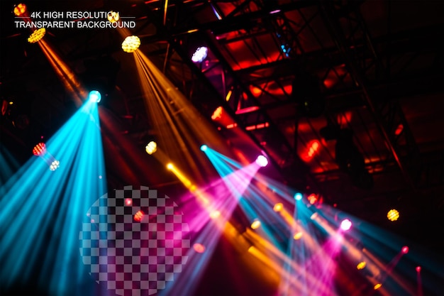 Stage with lights magical spotlight effect and colorful ambiance on transparent background