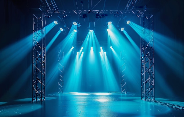 a stage with a stage with lights and a stage with a blue light on it