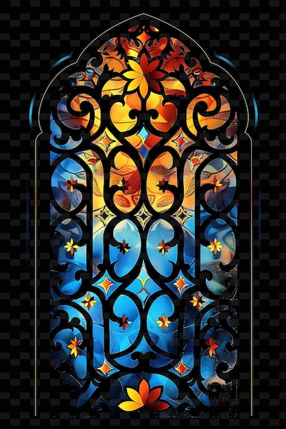 PSD a stained glass window with a design that saysthe name of the church