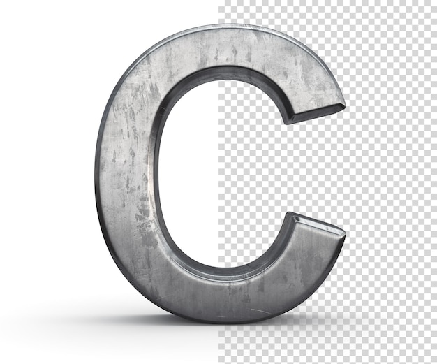 Stained steel letter C 3d rendering