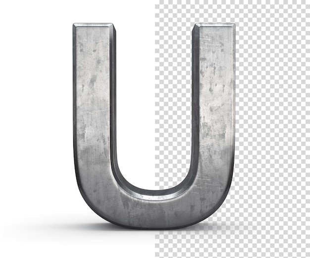 Stained steel letter U 3d rendering