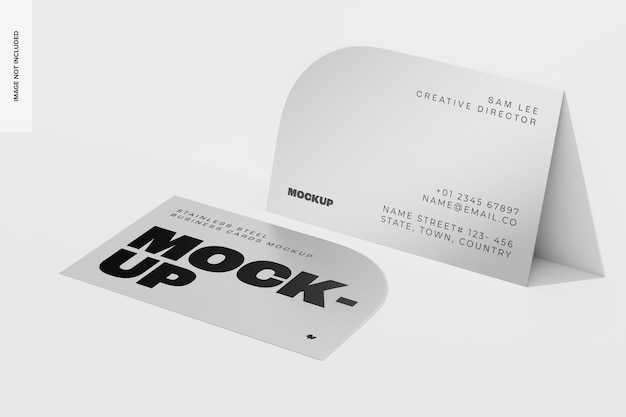 Stainless Steel Business Cards Mockup, Leaned