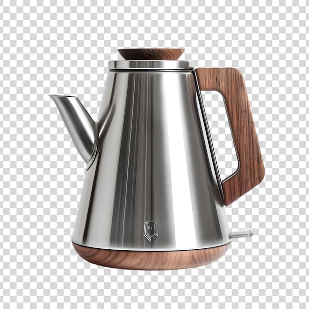 PSD stainless steel electric kettle with wooden handle on a transparent background