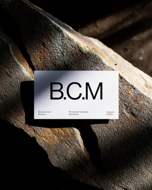 PSD stand on stone business card mockup template design with shades of shadow overlay psd