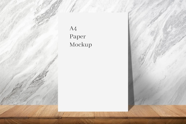 PSD standing a4 paper mockup on marble background