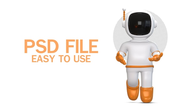 PSD standing cartoon astronaut in white space suit  3d rendering