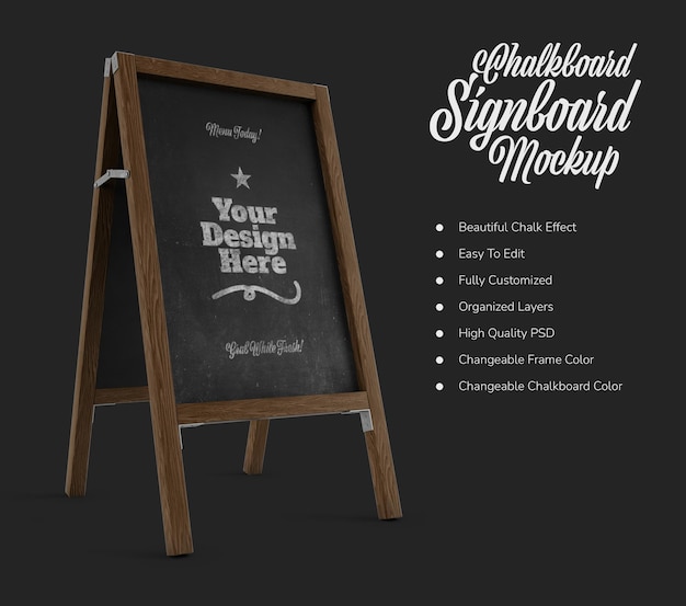 Standing coffee shop signboard with black chalkboard mockup