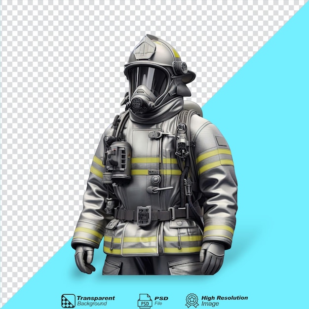 Standing firefighter wearing aluminium fire suit isolated on transparent background