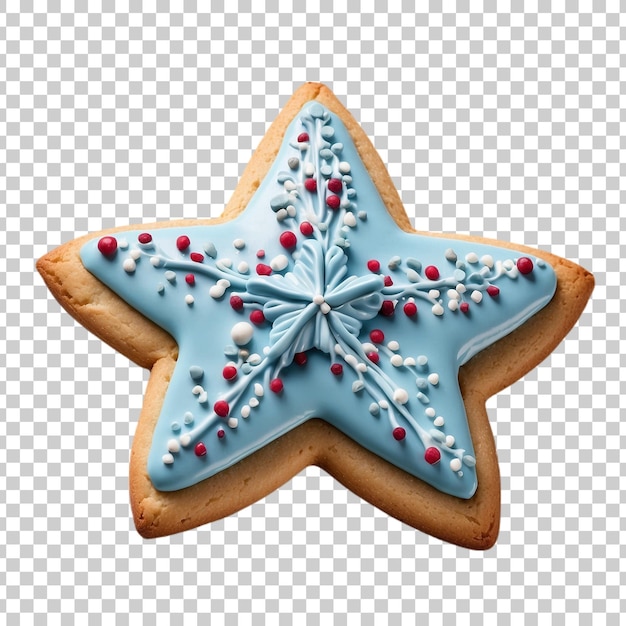 PSD a star shaped cookie with blue icing and a star on it isolated on transparent background