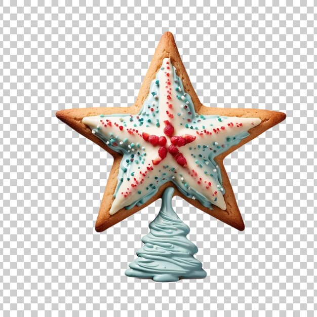 PSD a star shaped cookie with blue icing and a star on it isolated on transparent background