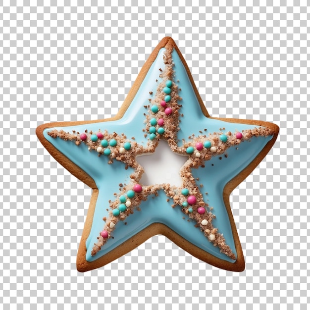 PSD a star shaped cookie with blue icing and a star on it isolated on transparent background