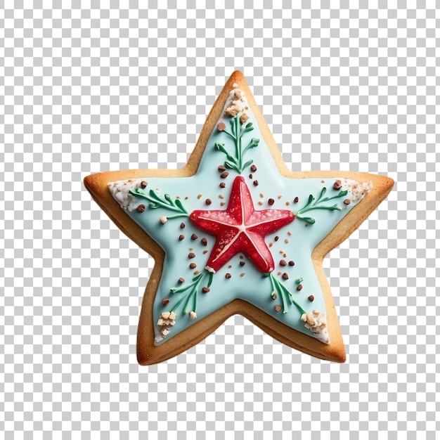 PSD a star shaped cookie with blue icing and a star on it isolated on transparent background