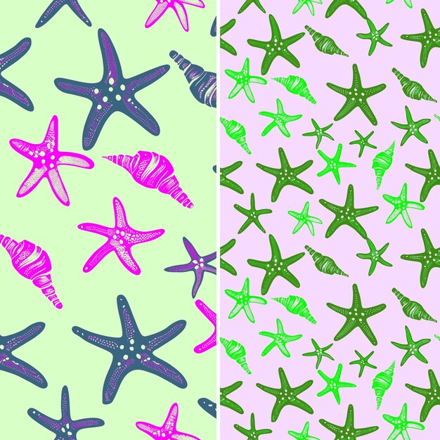 Starfish With Seashell Silhouette and Beachy Design With Org Illustration Vector Pattern Designs