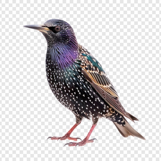 PSD starling bird front view full body isolate on transparency background psd