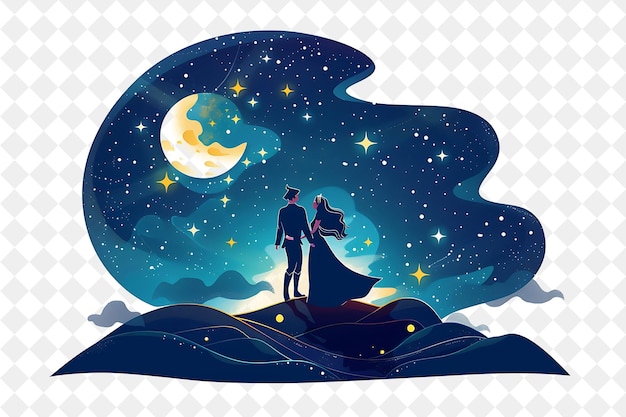 PSD starry night with peter pan and wendy having a celestial the people life style flat illustration