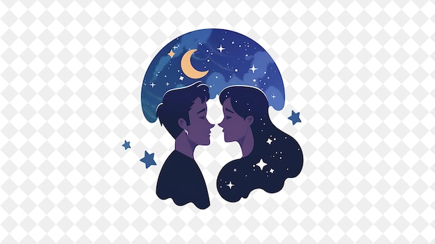 PSD starry night with rapunzel and flynn rider gazing at the sta people life style flat illustration