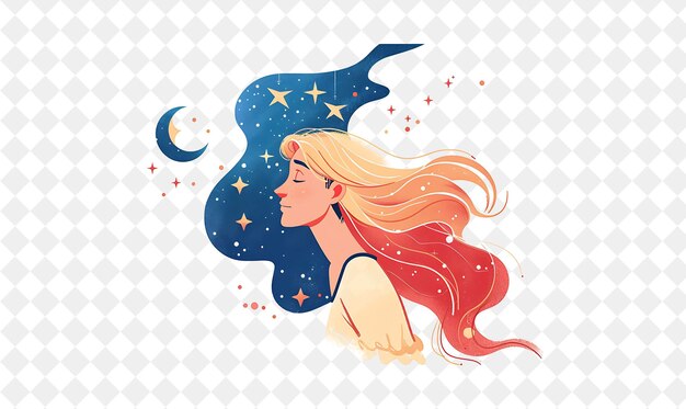 PSD starry night with rapunzel and flynn rider gazing at the sta people life style flat illustration