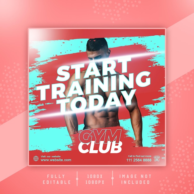 Start training today Gym and fitness social media banner template psd