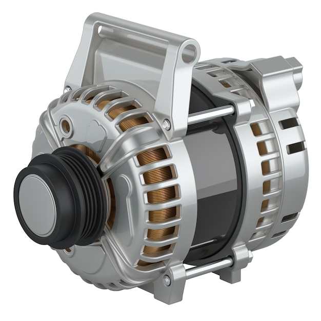 Starter Motor closeup 3D rendering isolated on transparent background