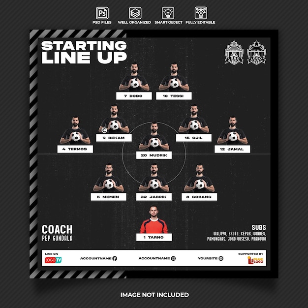 Starting line up football sport event flyer or social media template