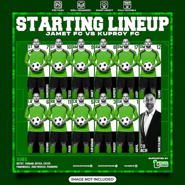 Starting line up football sport event flyer or social media template