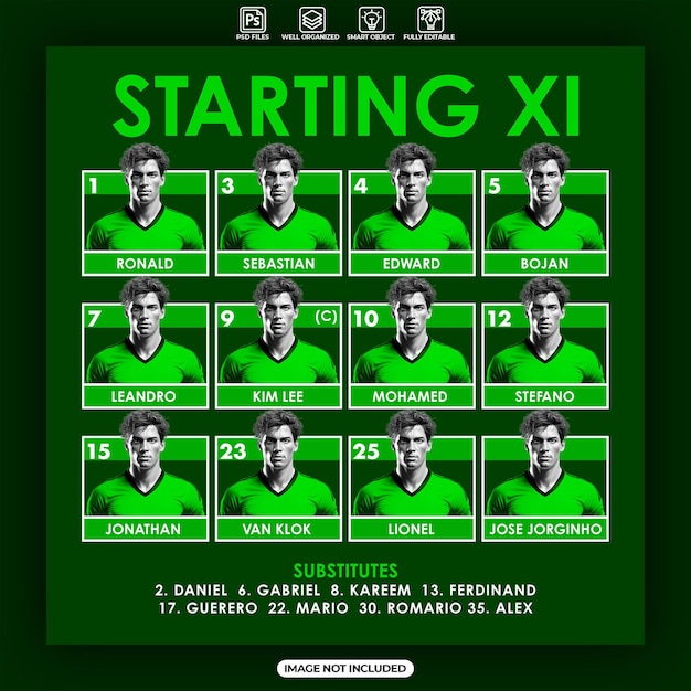 PSD starting lineup soccer match design template