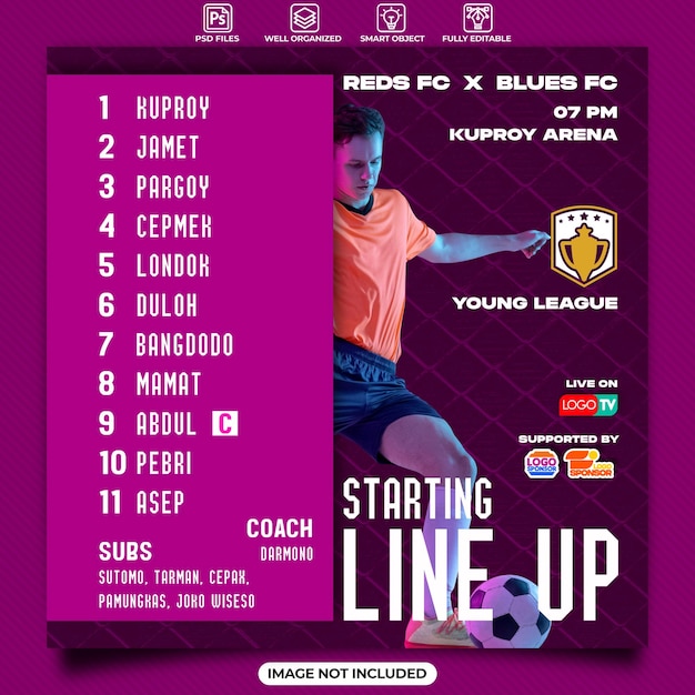 Starting lineups for football club template