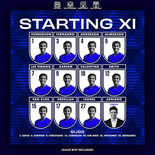 PSD starting xi football match design template