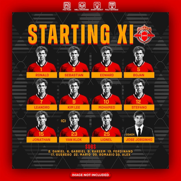 Starting XI football match design template