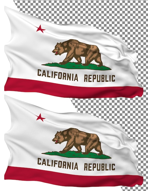 State of California Flag Wave Isolated in Plain Bump Texture Transparent Background 3D Rendering