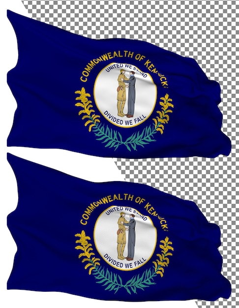 State of Kentucky Flag Waves Isolated in Plain Bump Texture Transparent Background 3D Rendering