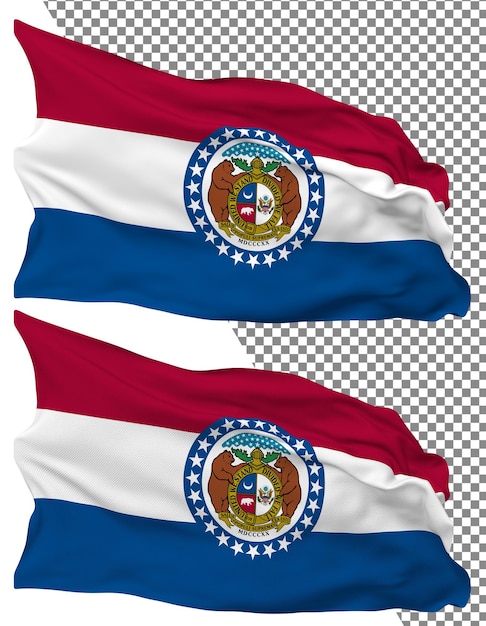 State of Missouri Flag Waves Isolated in Plain Bump Texture Transparent Background 3D Rendering