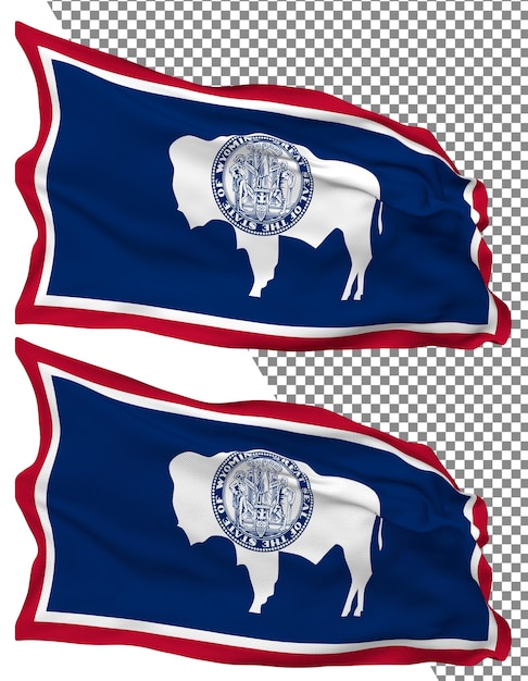 State of Wyoming Flag Waves Isolated in Plain and Bump Texture Transparent Background 3D Rendering