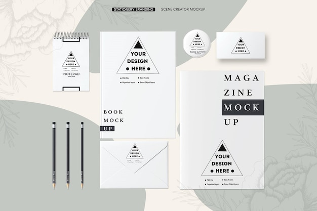 PSD stationery branding identity mockup scene creator