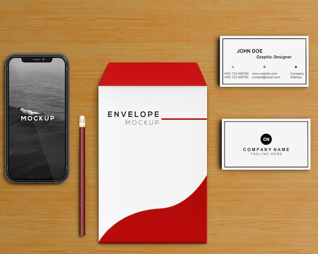 Stationery concept with envelope and smartphone mockup