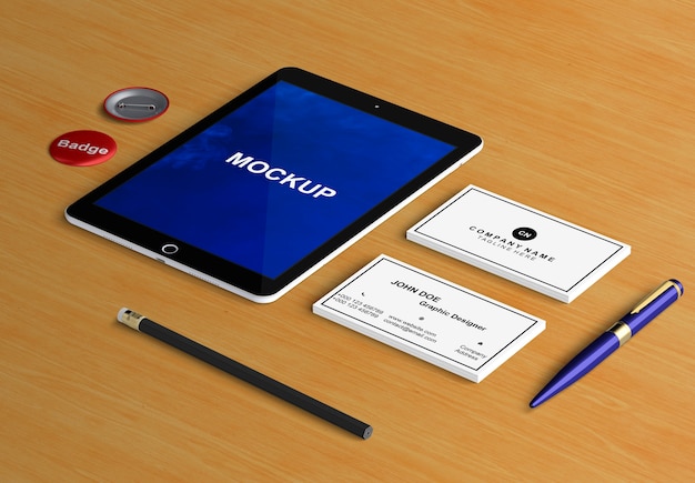 Stationery concept with tablet mockup