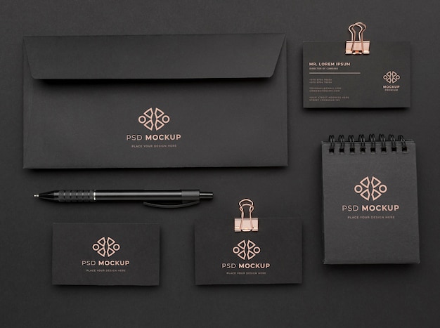 Stationery dark and copper mockup